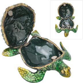 Turtle Trinket Jewelry Box,Green Sea Tortoise Storage Box Earring Rings Bracelets Organizer, Exquisite Portable Storage Boxes Home Collectible Figurine(6.6 x 8 x 2.8cm/2.6 x 3.1 x 1.1in)