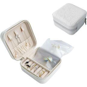 Travel Jewelry Case Small Travel Jewelry Box, Portable Jewelry Organizer with Mirror, Jewelry Storage Box with Zipper for Rings Earrings Necklaces, Black Mirror