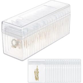 Acrylic Jewelry Box Organizer, Clear Jewelry Organizers Storage with 20 Portable Anti Tarnish Jewelry Bags, Travel Jewelry Case for Earrings/Rings/Necklaces for Women