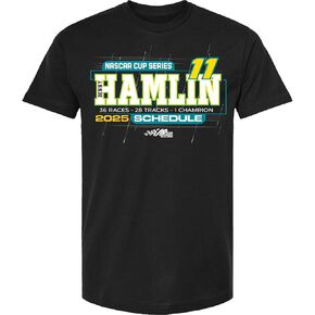 Denny Hamlin 2025 NASCAR Cup Series Schedule T-Shirt Black