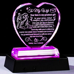 Gifts for Wife from Husband, Wife Birthday Gifts Idea, Wedding Anniversary for Women, Love Her Heart Crystal Keepsakes Gifts with Light Base for Mothers Day, Valentines Day, Christmas