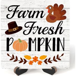 Fall Farmhouse Decor For Home, Fall Tiered Tray Decor, Thankful Grateful Blessed Sign, Fall Kitchen Living Room House Desk Decor, Thanksgiving Table Decorations, Set Of 1 Wooden Sign With Stand -n07
