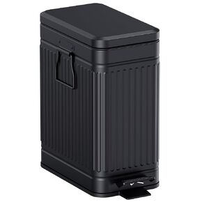 Small Trash Can with Lid Soft Close-10L/2.6 Gal Stainless Steel Outdoor Dog Poop Garbage Can-Metal Waste Bins with Pedal for Bathroom Bedroom Office-Black