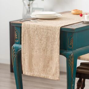 Small Farmhouse Table Runners 36 Inches Long Flaxen Burlap Linen Style Short Table Runner Rustic Solid Color Boho Table Runner for Holiday Dining Party Everyday Use 14 x 36 Inch