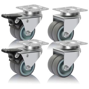 2 inch Caster Wheels with Safety Brake Capacity 440 lbs，TPR Swivel Caster Set of 4 Heavy Duty for Furniture Workbench (2 with Brakes and 2 Without)