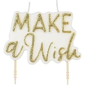 Make A Wish Glitter Gold Plaque Candle - 3.3'', 1 Piece - Eye-Catching Celebration Candle for Special Occasions, Perfect for Birthdays and Milestone Gifts
