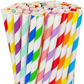 200 Striped Paper Straws, Biodegradable Disposable Drinking Colorful Straws for Birthdays, Coffee, Cocktail, Lemonade, Weddings, Bridal, Baby Shower, DIY Decorations, Party Supplies