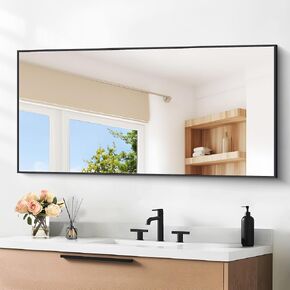55 x 36 Inch Black Bathroom Mirror,Black Wall Mirror with Metal Frame, Decorative Rectangular Vanity Mirror for Bedroom Bathroom Living Room Entryway Home Decor (Horizontal/Vertical)