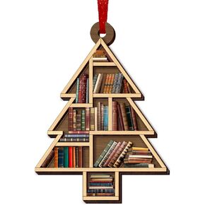 Book Lovers Gifts for Women - Christmas Ornaments 2024, Bookshelf Decor Gifts for Book Lovers Women, Nerd, The Librarians, Bookish gifts for Readers - Christmas Tree Decoration Wooden Ornaments