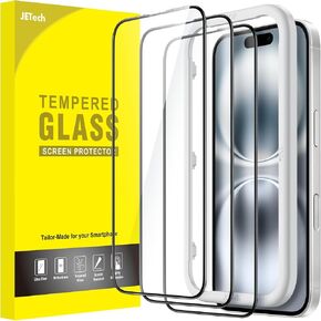 JETech Full Coverage Screen Protector for iPhone 13/13 Pro 6.1-Inch, Black Edge Tempered Glass Film with Easy Installation Tool, Case-Friendly, HD Clear, 3-Pack