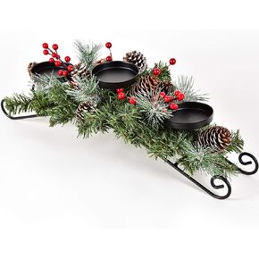 DearHouse Christmas Candle Holder Centerpiece, Pine Cones and Red Berry Table Centerpiece with 3 Candle Holders Table Accent Centerpiece for Festival Home Decoration 20" x 10" x 6"(L x W x H)