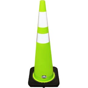 (Set of 6) 36" RK Lime Safety Traffic PVC Cones with Black Base with Two Relective Collars