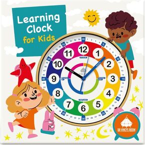 da Vinci's Room 12 Inch Analog Telling Time Teaching Clock for Kids, Wall Clock for Kids Learning to Tell Time for Kids Classroom, Wall, Bedroom, Playroom, Homeschool - Learning Clock for Kids