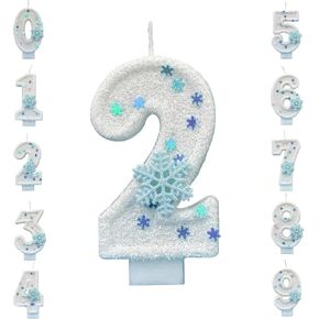 2.95 Inch Birthday Number Candles,Birthday Candles 3D Design Cake Birthday Party Wedding Anniversary Celebration Supplies（Ice and Snow Theme）