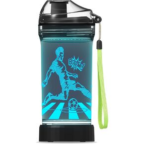Lightzz Kids Water Bottle with 3D Glowing Soccer LED Light - 14 OZ Tritan BPA Free - Creative Ideal Travel Cup Football Gift for School Kid Boy Child Holiday Camping Picnic