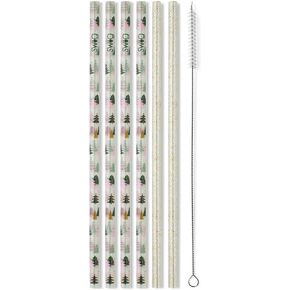 Swig Life Reusable Straws Christmas Glitter Tall Straw Set & Cleaning Brush, Each Straw is 10.25 inch Long (Fits Swig Life 20oz Tumblers, 22oz Tumblers, and 32oz Tumblers)