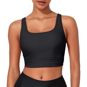 Hilor Women's Underwire Bikini Tops Push Up Longline Swimsuit Sporty Top Swimwear Modest Bathing Suit Tops Only
