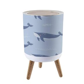 Trash Can with Lid Cute Whale Seamless for Kids Wood Small Garbage Bin Waste Bin for Kitchen Bathroom Bedroom Press Cover Wastebasket 7L/1.8 Gallon
