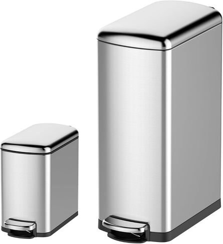 GAOMON Kitchen Trash Can Set, 7.92 Gal & 1.59 Gal Stainless Steel Waste Bins, Soft-Close Lid, Step-on Garbage Bin for Kitchen, Office, Bathroom in Saudi Arabia