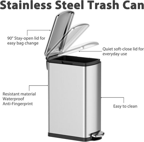 GAOMON Kitchen Trash Can Set, 7.92 Gal & 1.59 Gal Stainless Steel Waste Bins, Soft-Close Lid, Step-on Garbage Bin for Kitchen, Office, Bathroom in Saudi Arabia