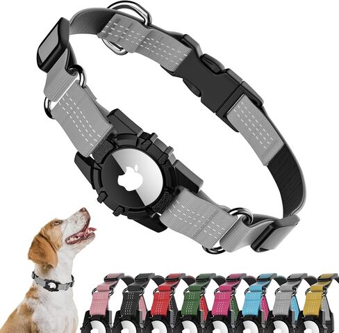 Airtag Dog Collar, Upgraded Reflective Airtag Dog Collar Holder, Heavy Duty Pet Collar with Airtag Holder, Adjustable Nylon Puppy Collars for Small Medium Large Dogs(S(12.6’’-14.5’’), Blue) in Saudi Arabia
