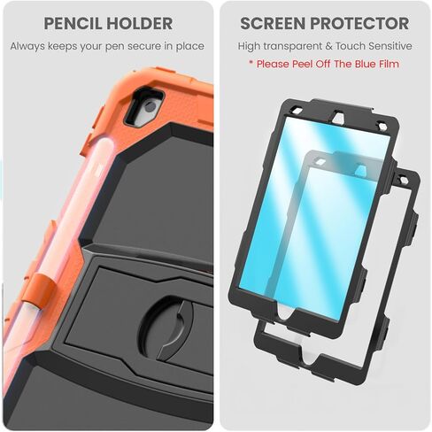 حافظة HXCASEAC مقاومة للصدمات لجهاز iPad الجيل السادس/الخامس، حافظة iPad Air 2 / Pro 9.7 بوصة مع واقي شاشة/حامل مدمج، [3 طبقات] حافظة iPad 9.7 بوصة 2018/2017/2016/2014 غطاء واقٍ، أسود in Kuwait