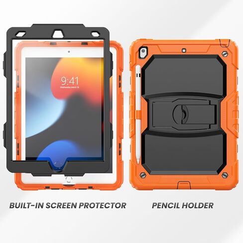 حافظة HXCASEAC مقاومة للصدمات لجهاز iPad الجيل السادس/الخامس، حافظة iPad Air 2 / Pro 9.7 بوصة مع واقي شاشة/حامل مدمج، [3 طبقات] حافظة iPad 9.7 بوصة 2018/2017/2016/2014 غطاء واقٍ، أسود in Kuwait