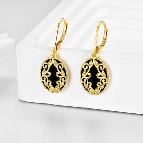 Gold Teardrop Earrings 14k Gold and Black Onyx Teardrop Drop Earrings Fine Gold Nordic Filigree Jewelry Christmas Gifts for Women Girls in Saudi Arabia