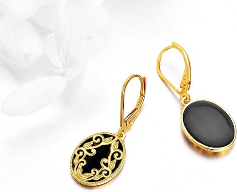 Gold Teardrop Earrings 14k Gold and Black Onyx Teardrop Drop Earrings Fine Gold Nordic Filigree Jewelry Christmas Gifts for Women Girls in Saudi Arabia