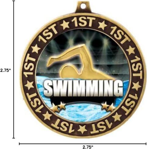 Swim 1st Place Perimeter Medal Gold, 2.75" Swimming Prizes, Kids Swimmer Trophy Medal Awards Prime in Saudi Arabia