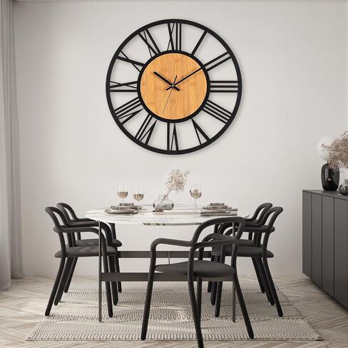 24 Inch Large Wall Clock Metal Modern Farmhouse Clock Slient Non-Ticking Round Clock for Kitchen Living Room in Saudi Arabia