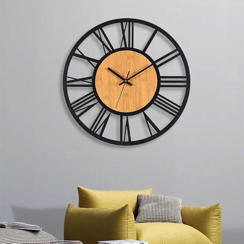 24 Inch Large Wall Clock Metal Modern Farmhouse Clock Slient Non-Ticking Round Clock for Kitchen Living Room in Saudi Arabia