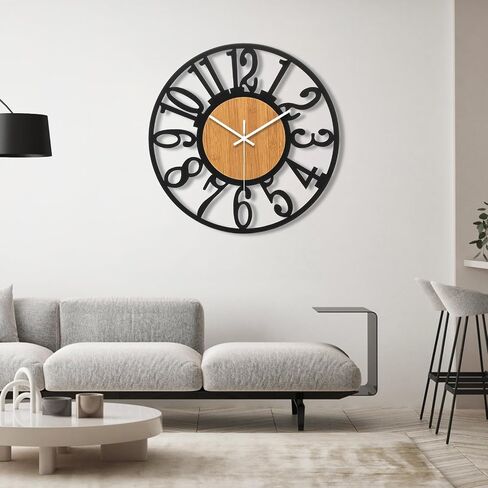 24 Inch Large Wall Clock Metal Modern Farmhouse Clock Slient Non-Ticking Round Clock for Kitchen Living Room in Saudi Arabia
