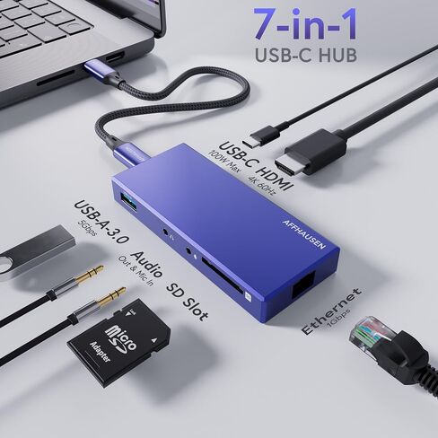 AFFHAUSEN USB-C Hub (3 in 1) HM02, with 4K UHD HDMI Port, USB-A 5 Gbps Data Port, and USB-C with 100W Power Delivery Port for iPad, MacBook Pro, iPhone 15 Pro, XPS, and More in Kuwait