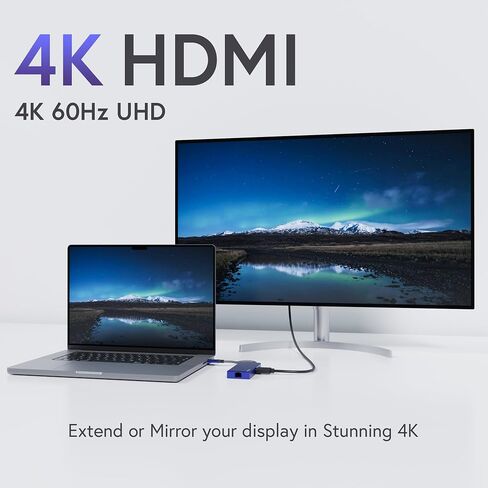 AFFHAUSEN USB-C Hub (3 in 1) HM02, with 4K UHD HDMI Port, USB-A 5 Gbps Data Port, and USB-C with 100W Power Delivery Port for iPad, MacBook Pro, iPhone 15 Pro, XPS, and More in Kuwait