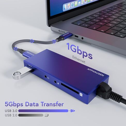 AFFHAUSEN USB-C Hub (3 in 1) HM02, with 4K UHD HDMI Port, USB-A 5 Gbps Data Port, and USB-C with 100W Power Delivery Port for iPad, MacBook Pro, iPhone 15 Pro, XPS, and More in Kuwait