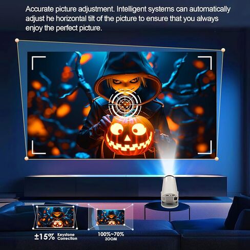 جهاز عرض محمول HY300 4K مع واي فاي وبلوتوث أندرويد 11 لدعم 1080 بكسل، جهاز عرض ذكي صغير بروجكتور 4K تصحيح الانحراف التلقائي للهاتف/عصا التلفزيون/الكمبيوتر المحمول in Kuwait