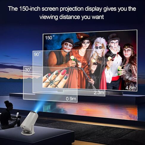 جهاز عرض محمول HY300 4K مع واي فاي وبلوتوث أندرويد 11 لدعم 1080 بكسل، جهاز عرض ذكي صغير بروجكتور 4K تصحيح الانحراف التلقائي للهاتف/عصا التلفزيون/الكمبيوتر المحمول in Kuwait