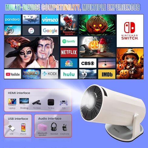 جهاز عرض محمول HY300 4K مع واي فاي وبلوتوث أندرويد 11 لدعم 1080 بكسل، جهاز عرض ذكي صغير بروجكتور 4K تصحيح الانحراف التلقائي للهاتف/عصا التلفزيون/الكمبيوتر المحمول in Kuwait