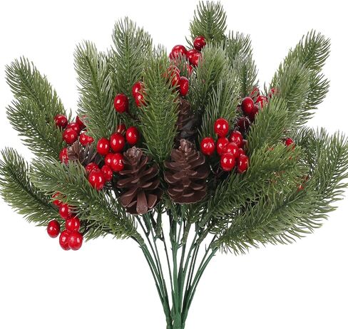 4pcs Artificial Christmas Picks Pine Branches Picks Spray with Red Berry Stem Pine Cones for Crafts Christmas Floral Arrangement Christmas Tree Ornaments Winter Holiday Season Decor in Saudi Arabia