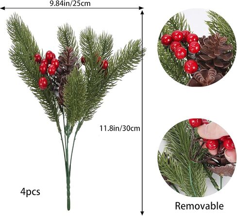 4pcs Artificial Christmas Picks Pine Branches Picks Spray with Red Berry Stem Pine Cones for Crafts Christmas Floral Arrangement Christmas Tree Ornaments Winter Holiday Season Decor in Saudi Arabia