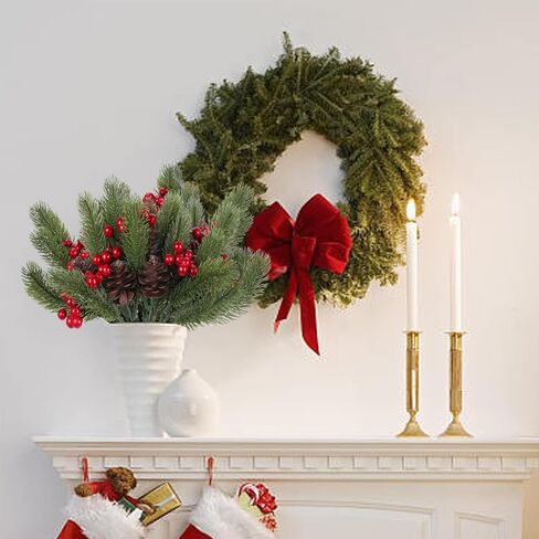 4pcs Artificial Christmas Picks Pine Branches Picks Spray with Red Berry Stem Pine Cones for Crafts Christmas Floral Arrangement Christmas Tree Ornaments Winter Holiday Season Decor in Saudi Arabia