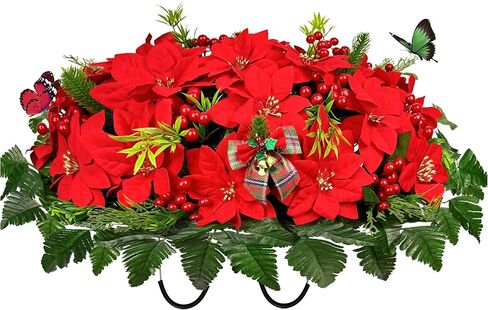 سرج زهور مقبرة عيد الميلاد لتزيين القبر، سرج زهرة البونسيتة الحمراء الاصطناعية لعيد الميلاد، وترتيبات شاهد القبر in Kuwait