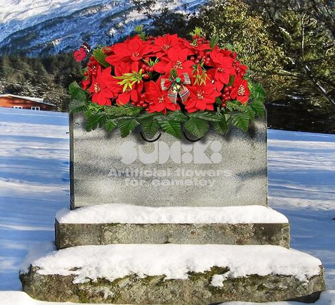 سرج زهور مقبرة عيد الميلاد لتزيين القبر، سرج زهرة البونسيتة الحمراء الاصطناعية لعيد الميلاد، وترتيبات شاهد القبر in Kuwait