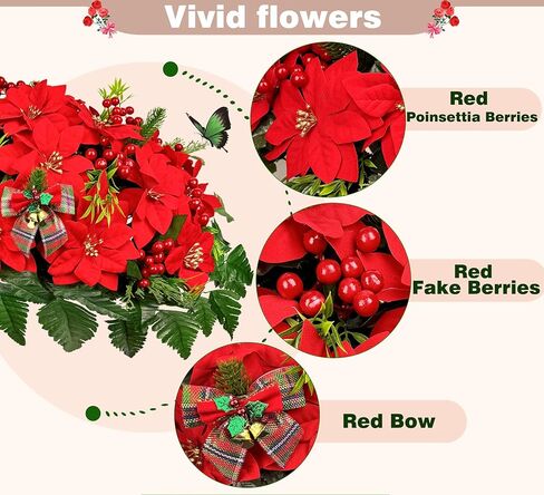 سرج زهور مقبرة عيد الميلاد لتزيين القبر، سرج زهرة البونسيتة الحمراء الاصطناعية لعيد الميلاد، وترتيبات شاهد القبر in Kuwait