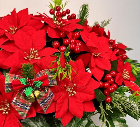 سرج زهور مقبرة عيد الميلاد لتزيين القبر، سرج زهرة البونسيتة الحمراء الاصطناعية لعيد الميلاد، وترتيبات شاهد القبر in Kuwait