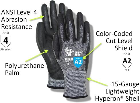 MAGID General Purpose Dry Grip Level A2 Cut Resistant Work Gloves, 36 PR, Polyurethane Coated, Size 8/M, 15-Gauge Hyperon Shell (GPD252) in Saudi Arabia