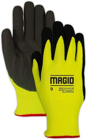 MAGID Padded Palm Level A6 Cut Resistant Work Gloves, 1 PR, Enhanced Liquid Grip, Sandy Nitrile Coated (Nitrix), Size 9/L, Reusable, 15-Gauge HPPE (PPD540), Hi-viz in Saudi Arabia
