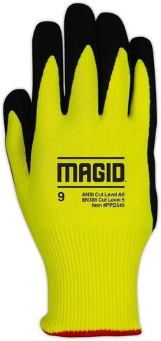 MAGID Padded Palm Level A6 Cut Resistant Work Gloves, 1 PR, Enhanced Liquid Grip, Sandy Nitrile Coated (Nitrix), Size 9/L, Reusable, 15-Gauge HPPE (PPD540), Hi-viz in Saudi Arabia