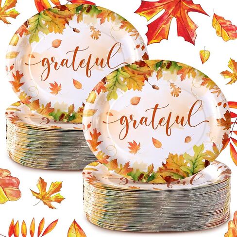 Tioncy 50 Pcs Thanksgiving Plates Thanksgiving Dinnerware 10'' x 12'' Fall Leaves Oval Plates Disposable Dinner Plates Bulk Fall Decoration Gift Disposable Paper Plates Set for Autumn Birthday Party in Kuwait